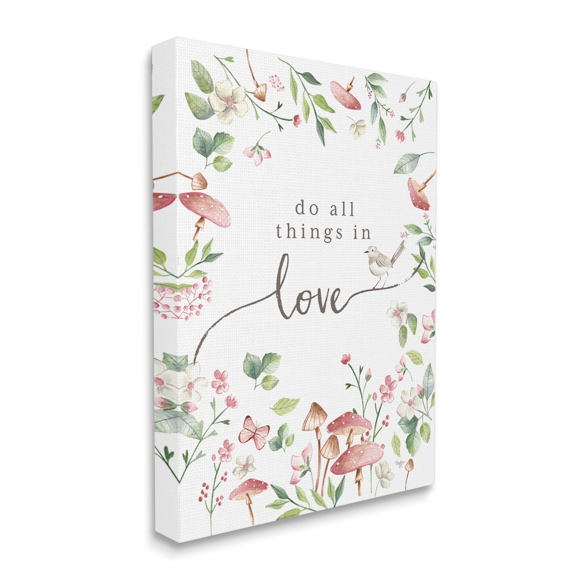 Stupell Industries Do All Things In Love Cottage Mushroom Floral Botanicals Graphic Art Gallery Wrapped Canvas Print Wall Art, Design by Mollie B.
