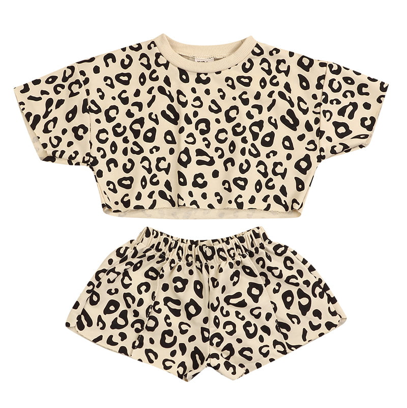 Kids Toddler Baby Girls Shorts Outfits Set Leopard Print Ruffle Dress T-Shirt Tops+Short Pants 2Pc Summer Clothes Set