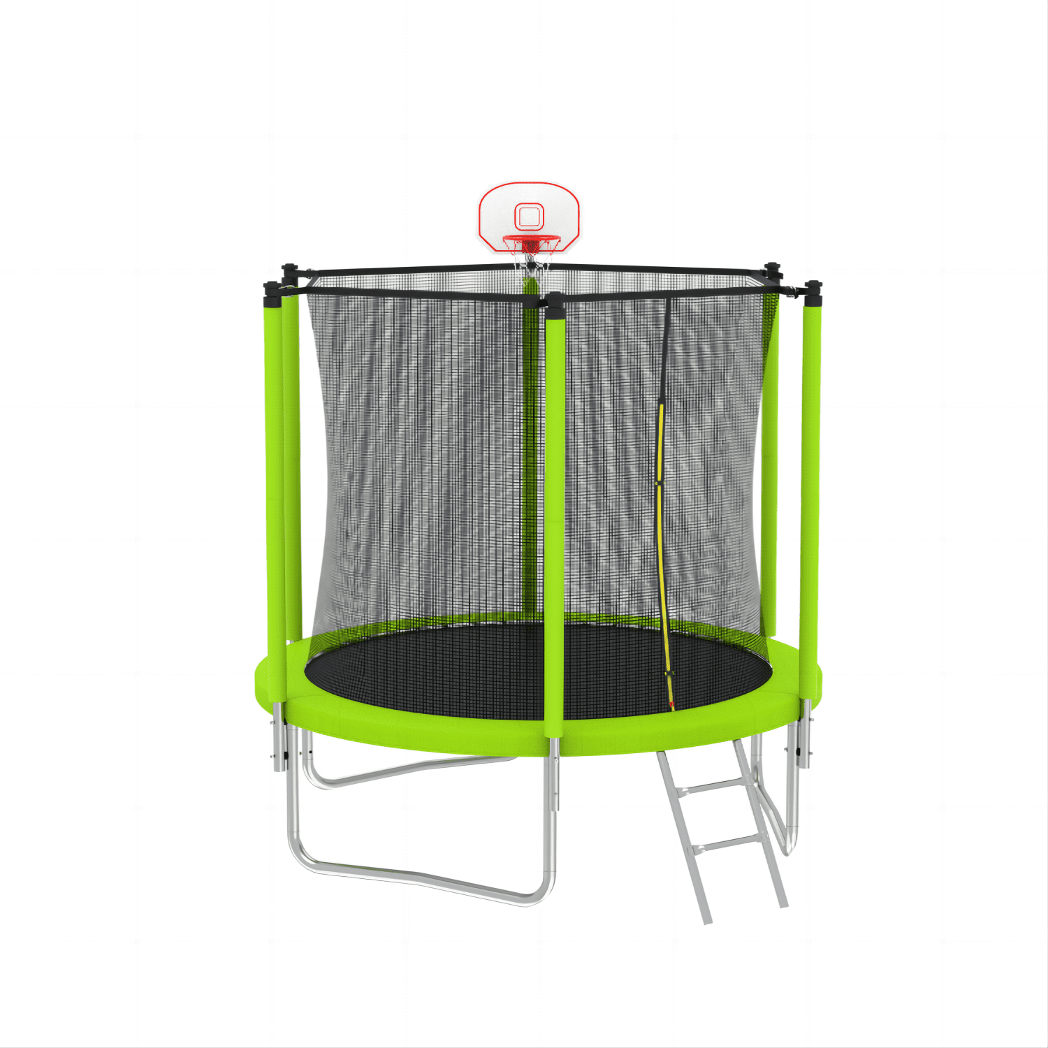 Soges 8FT Trampoline with Basketball Hoop Safety Enclosure Net for Kids, Trampoline with Jumping Mat and Spring Cover Padding, Trampoline Capacity for 2-3 Kids, Green