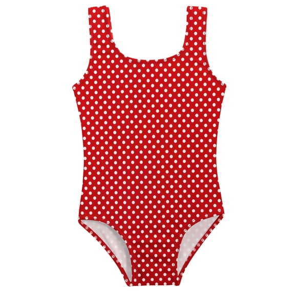 Girls UPF 50 One Piece Swimsuit | Red w- White Polka Dot