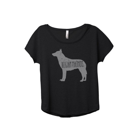 Belgian Malinois Dog Silhouette Women's Fashion Slouchy Dolman T-Shirt Tee Heather Black X-Large
