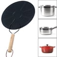 thumbnail image 2 of Yingyy Heat Diffuser Plate Disc Kitchen Cookware Milk Coffee Heat Diffuser Ring Simmer Ring with Wooden Handle, 2 of 9