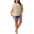 thumbnail image 2 of Agnes Orinda Women's Plus Size Tops Chiffon Swiss Dots Short Sleeves Lace Crochet Pleated Blouse 4X Dark Apricot, 2 of 6
