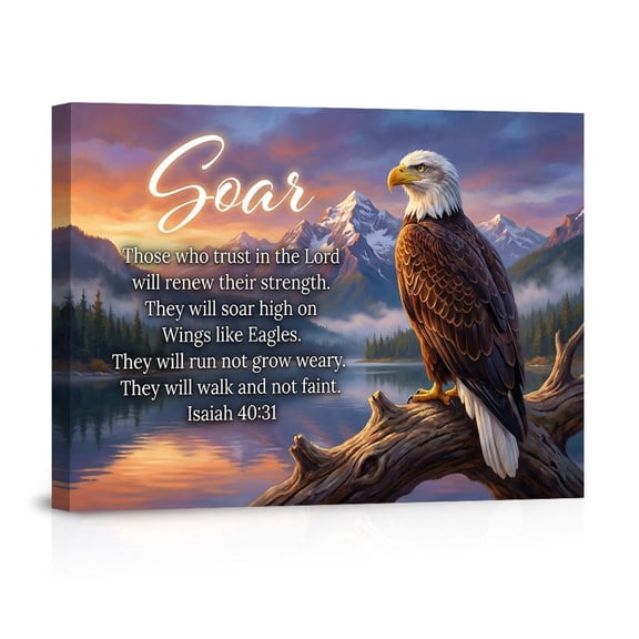 Soar Isaiah 40 31 Bald Eagle Mountain Empowering Christian Modern For Office Living Room Canvas