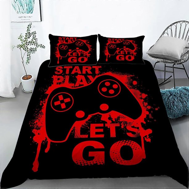Juego de funda nórdica para niños, juego de cama para gamers, juego de funda de edredón para videojuegos, juego de cama para juegos tamaño queen, juego de cama gamer para niños, sala de juegos