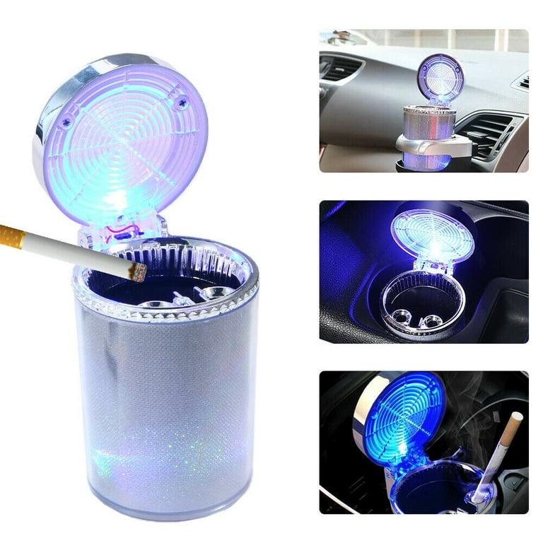Detachable Stainless Steel Car Ashtray with Lid and LED Light