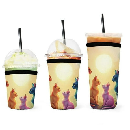 

Set of 3 Packs Reusable Hot And Iced Coffee Cup Sleeve Neoprene Tumbler Sleeve Loving Cats Are Cute(16 24 32oz)