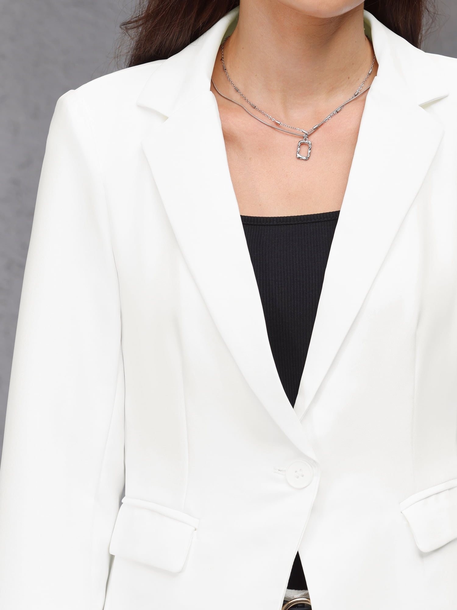 DARING DIVA Women's Lapel Collar Long Sleeve Suit Blazer Jacket S White