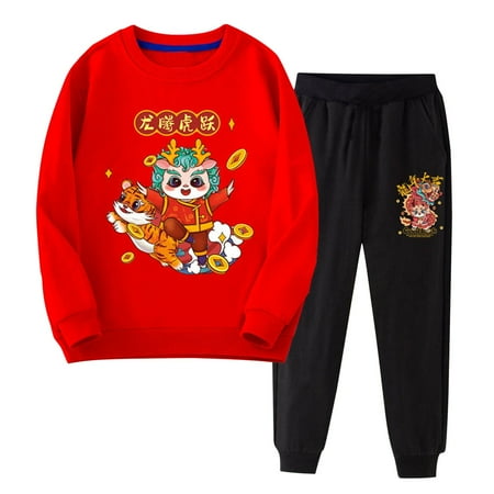 

WUDATI Toddler Boys Girls Set Halloween Chistmas Toddler Girls Boys Winter Children s Red New Year Wear Boys And Girls Children Dragon Year Casual Sweatshirt Pants Two Sets