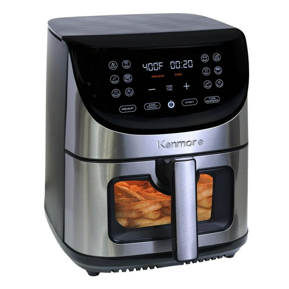 Kenmore 8 Qt Digital Air Fryer with 12-in 1-Touch Cooking Functions with Digital Control, Fully programmable temperature with timer,1700W Air Fryer with View Window, Stainless Steel