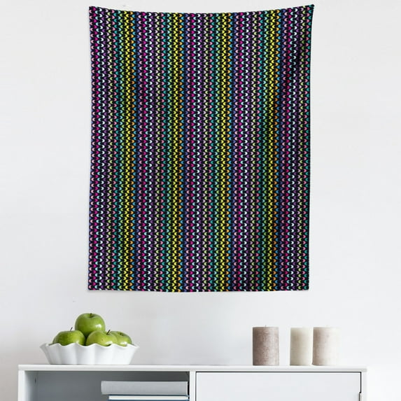 Abstract Tapestry, Curved Stripes with Rainbow Colors on a Dark Toned Background Modern Art Design, Fabric Wall Hanging Decor for Bedroom Living Room Dorm, 5 Sizes, Multicolor, by Ambesonne