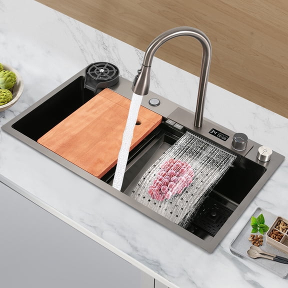 32"x18'' Drop-in Kitchen Sink Stainless Steel Sink w/Large Basin & Faucet Used In Homes, Restaurants, Laundry Rooms, Basements