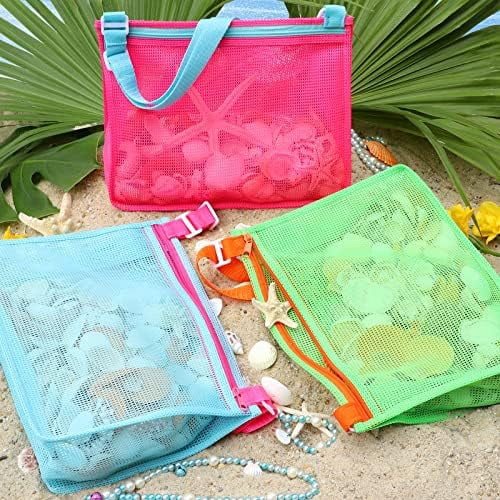 Beach Toys Large Mesh Beach Bag Sand Toy Shell Collecting Bag for Holding Shells Pool Bag Swimming Accessories Gift for Teens Boys and Girls (Only Bags,A Set of 3)
