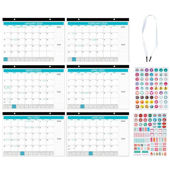 Miangastore Calendrier Mural en Papier Bleu pour Usage Quotidien Léger et Gain de Place avec Sections Vierges pour Écrire des Objectifs et Liste de Tâches 20242025