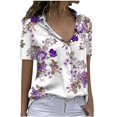 thumbnail image 1 of Camisa con botones Mujer Manga corta Cuello en V Solapa Estampado floral Blusas Verano Casual Tops Pompotops  qwe20460, 1 of 6