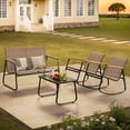 thumbnail image 4 of Noelse Patio Furniture Set, 4 Piece Textilene Conversation Set with 2 Rocking Chairs and Coffee Table, Perfect for Lawn, Garden, Poolside, Tan, 4 of 10