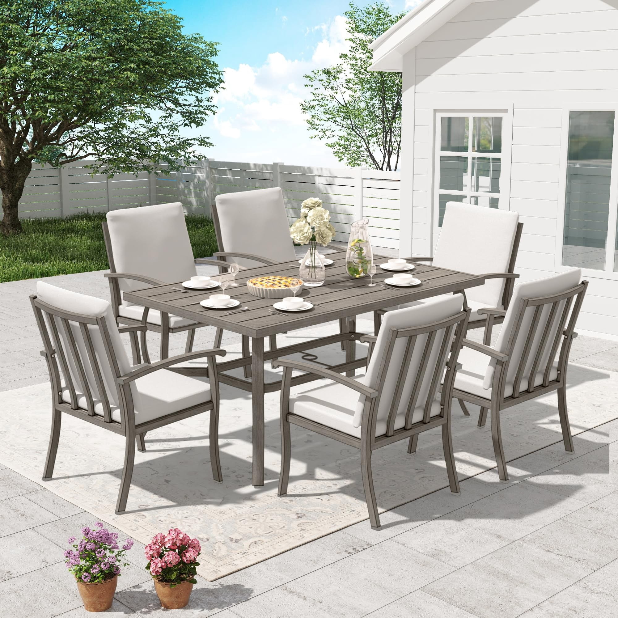 Outdoor Dining Chairs Set of 4, Patio Dining Chairs with Curved Armrest & Aluminum Frame, Removable Cushions for Patio, Deck, Yard, Porch, Grey