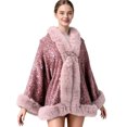 thumbnail image 6 of Puyaiuu Women Winter Fleece Lined Sequin Cape Shawl Faux Fur Trim Warm Cloak Outerwear Wrap Cardigan Pink Free Size Gift, 6 of 7