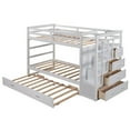 thumbnail image 4 of Twin Over Twin Bunk Bed with Trundle and Staircase, Solid Wood Bunk Bed Frame with 4 Storage Drawers and Guardrails, No Box Spring Needed, 4 of 7