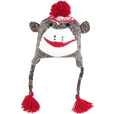 Adult Size Brown Sock Monkey Knit Hat with PolyFleece Lining