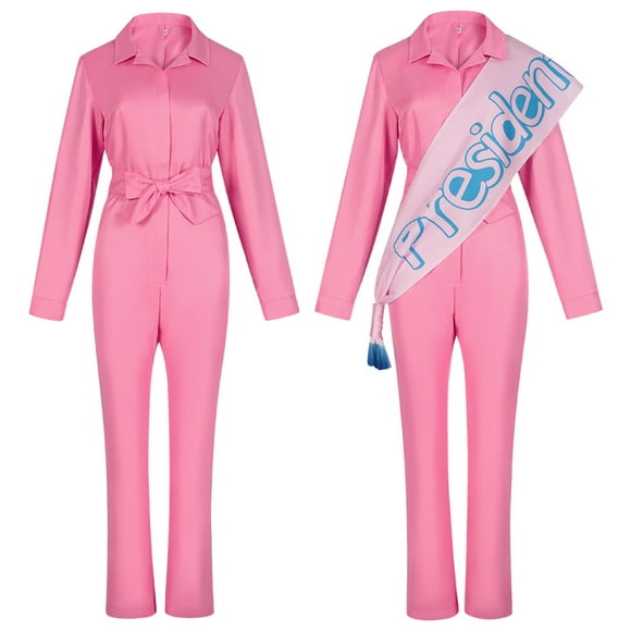 Women Pink jumpsuit with Ribbon Barbie Costume Kidulting Dress