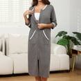 thumbnail image 5 of Roncen Women Zipper Robe 3/4 Sleeves Loungewear Dress Full Length Sleepwear Pockets Housecoat Nightgown Long Bathrobe, 5 of 8