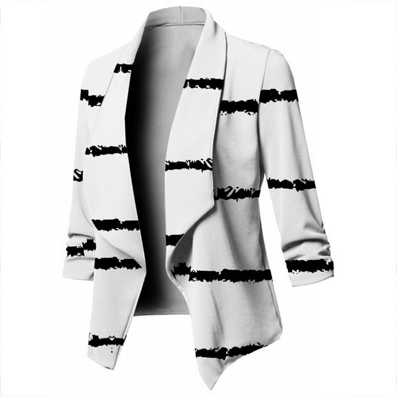 WXLWZYWL Winter Coats for Women Plus Size Women'S Casual Blazer Open Front Lapel Long Sleeve Stripe Print Suit Work Office Jackets Blazer