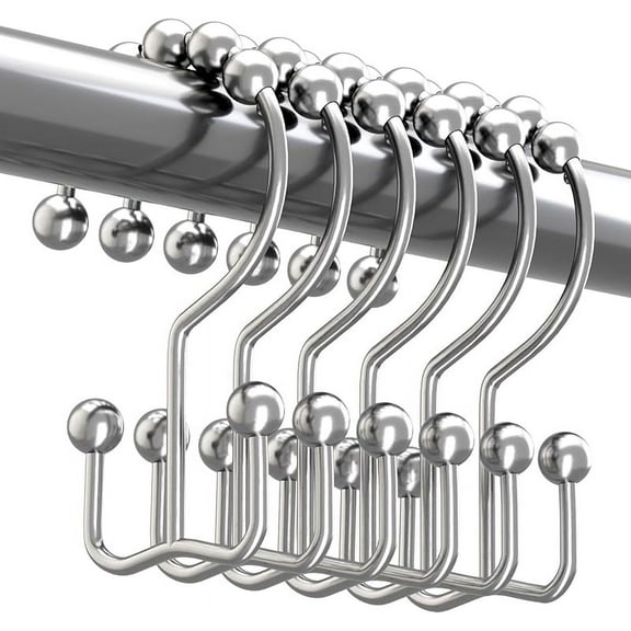 Titanker Shower Curtain Hooks Rings, Rust Resistant Metal Double Glide Shower Hooks for Bathroom Shower Rods Curtains, Set of 12 Hooks - White