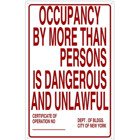 Occupancy Sign NYC (Aluminium) 14 x 20