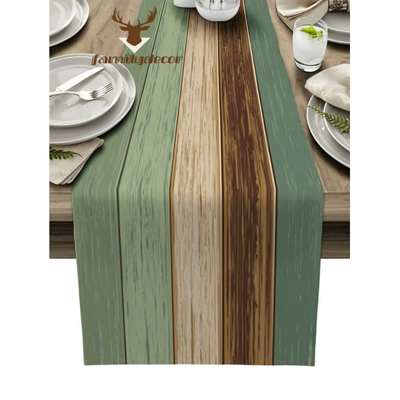Wood Grain Retro Sage Green Table Runner Home Wedding Table Flag Mat Table Centerpieces Decoration Party Dining Long Tablecloth