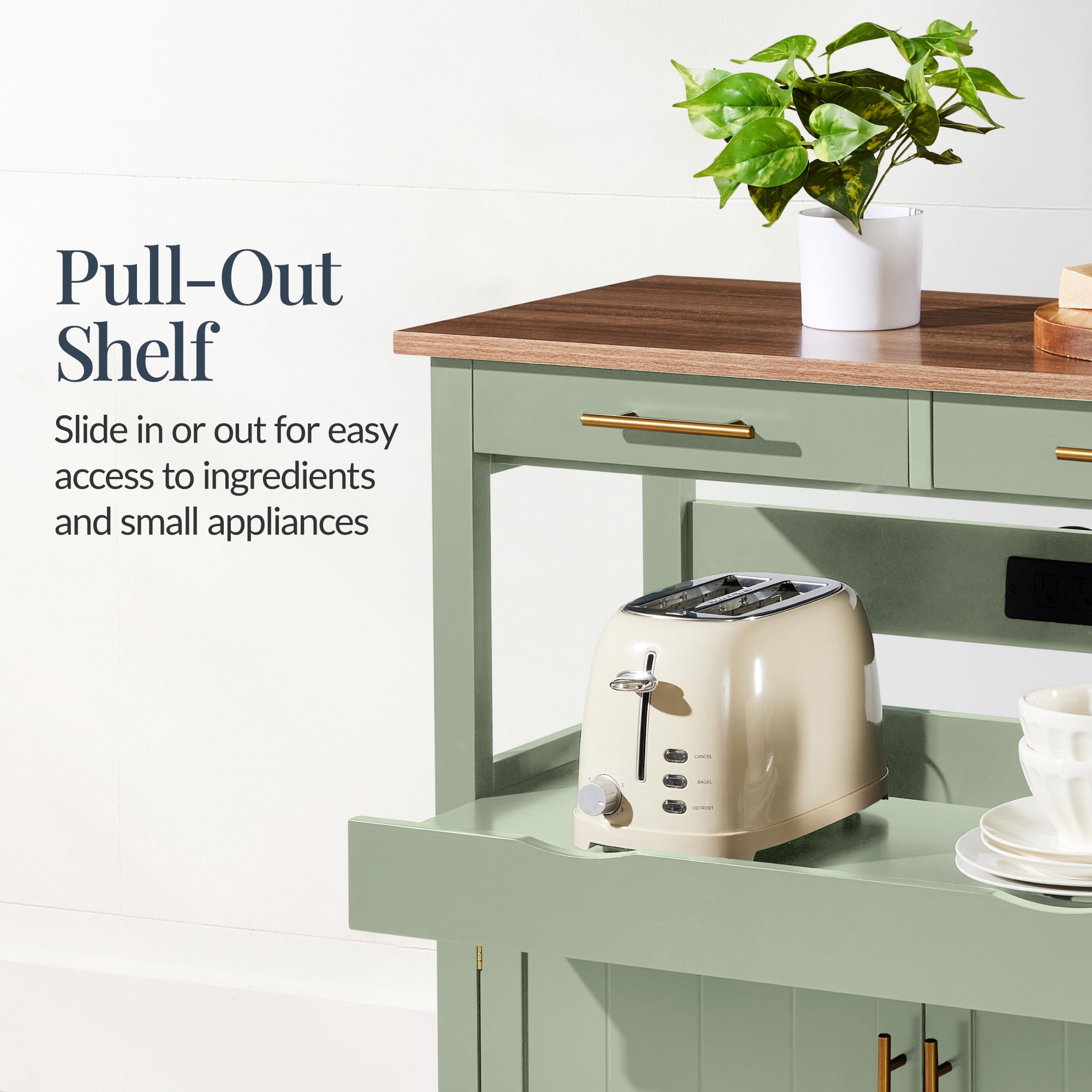 Best Choice Products 36in Large Rolling Kitchen Island Cart, 2-Door Cabinet, Outlet, Hooks, & Wheels - Pistachio Green