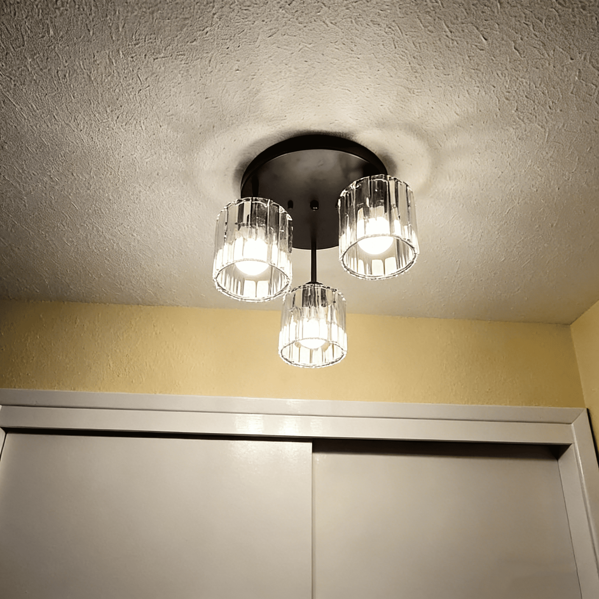 Semi Flush Mount Ceiling Light 3-Light Black Flush Mount Ceiling Light Fixture with Crystal Shades, Industrial Kitchen Ceiling Light for Hallway Entryway Bedroom, E26 Socket