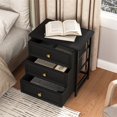 thumbnail image 2 of Kepooman Black Nightstand with 3 Drawers, Night Stand for Bedroom, Small Dresser with Fabric Bins, Leather Finish, 2 of 9