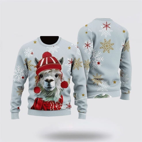 Farmers Sweater, Christmas Cute Llama 3D Christmas Sweater, Christmas Crewneck Sweater, Winter Farm Fashion