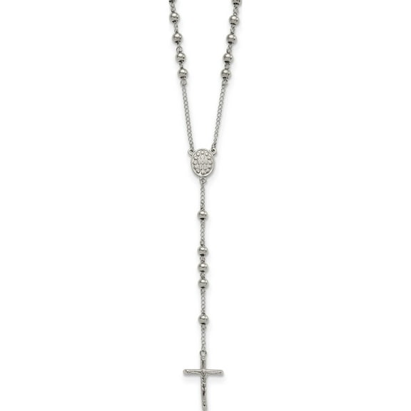 Stainless Steel Polished 6mm Beaded Rosary 29.5 Inch Necklace (29.5 X 22) Made In China srn809
