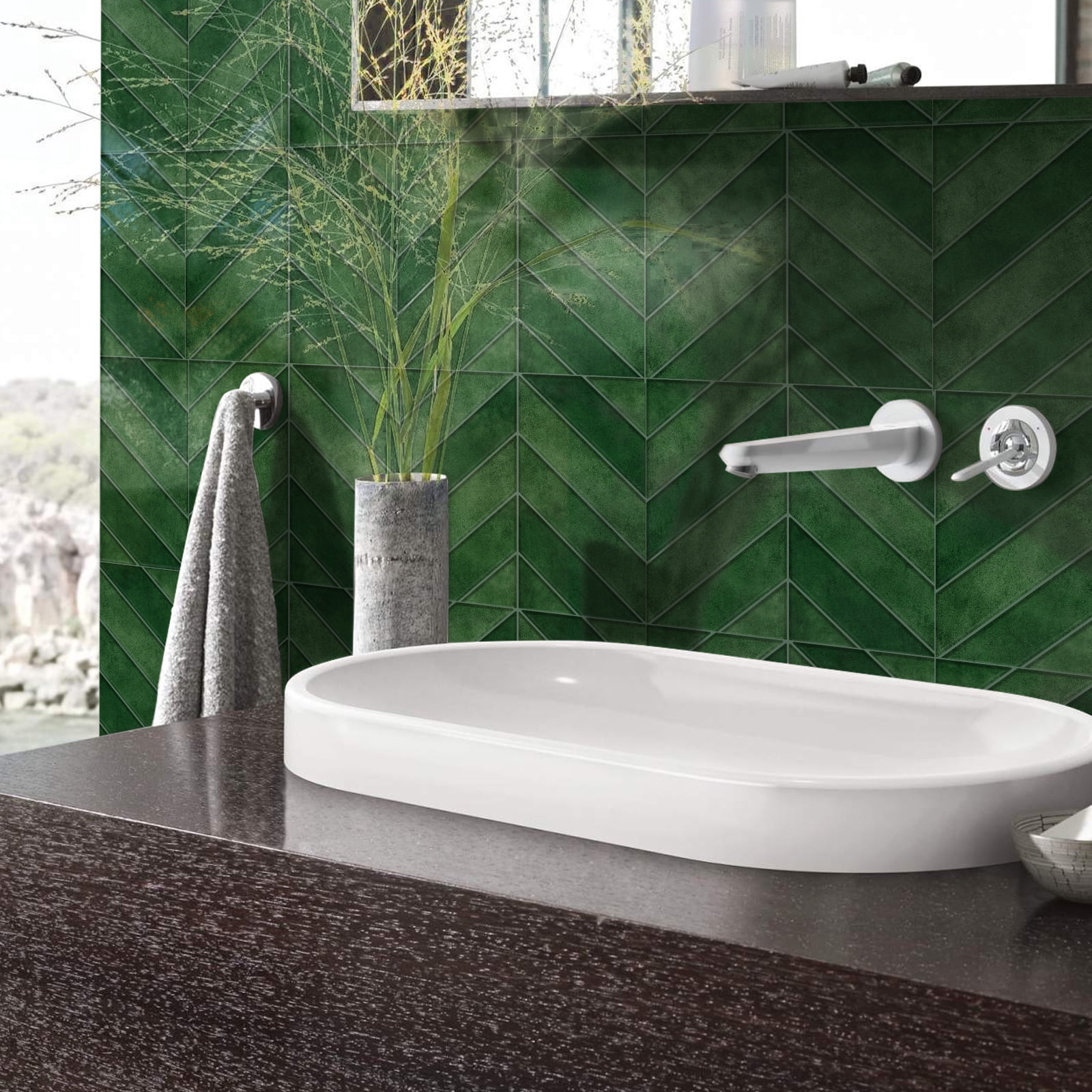 DEWOO 10 Sheets Thicker Herringbone Peel and Stick Backsplash, 11.5”×9” Stick on Wall Tiles, Self Adhesive Tile Sticker for Kitchen Backsplash and Bathroom, Green
