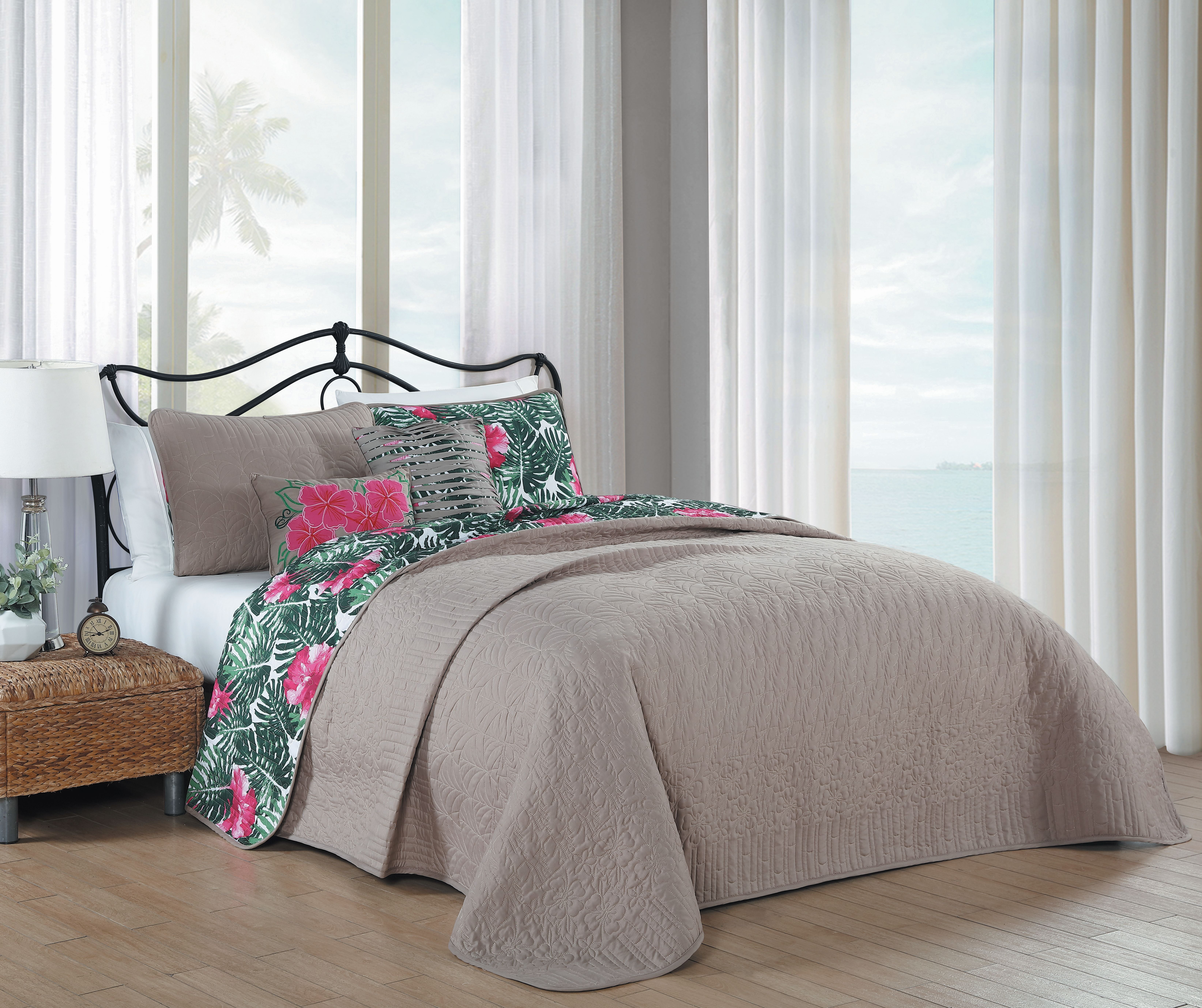Tropical Paradise 5pc Quilt Set King Pink/Green
