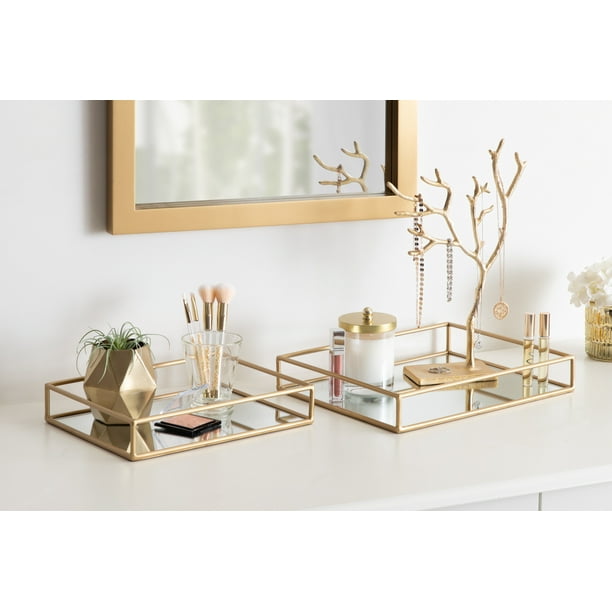 Kate and Laurel Felicia Metal Decorative Trays, Set of 2, Gold, Small
