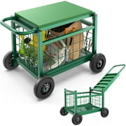 Rolling Garden Work Seat with Wheels, 2025 Upgraded Garden Cart with Seat - Heavy Duty Garden Rolling Cart with Storage Basket, Garden Stools for Seniors, Gardeners, Multi-Purpose Garden Bench Wagon