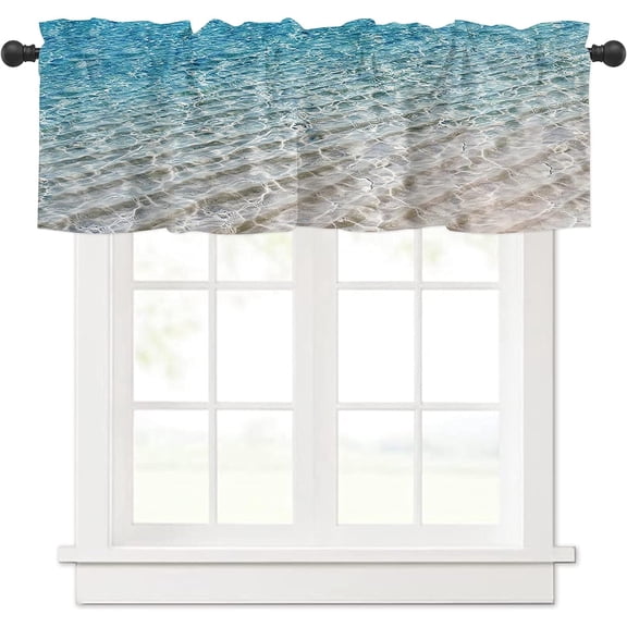 Sea Water Wave Curtains for Bedroom Living Room, Beach Theme Cafe Curtains Bathroom Curtains Window Rod Pocket Short Curtains Coastal Valance Curtains Kitchen Window Curtains Over Sink 54x18in,1 Panel