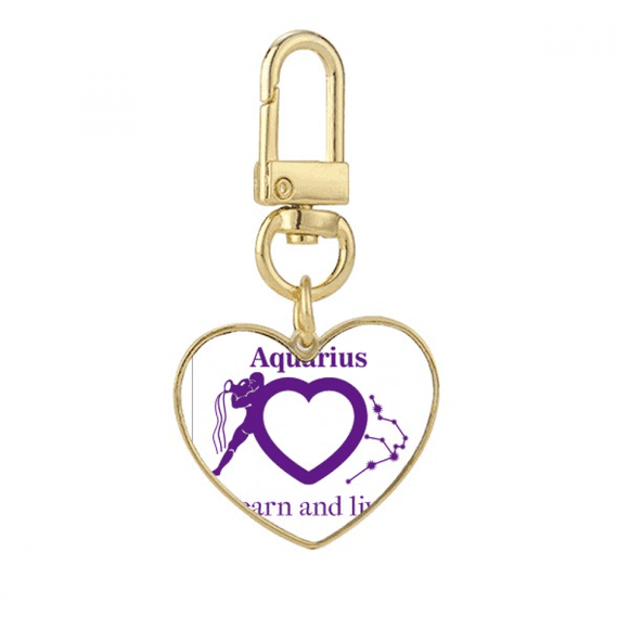 Motivation Constellation Love Aquarius Gold Heart Keychain Metal Keyring Holder