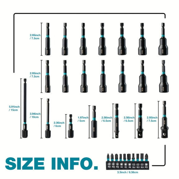 31pcs Magnetic Nut Driver Set - Metric & SAE Bits, 1/4" Impact Drill Socket Adapters, All-in-One Tool Set