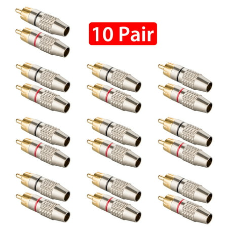 TSV RCA Male Plug Adapter, Audio Phono Gold Plated Solder Connector, Hi End - 20 Pack (10