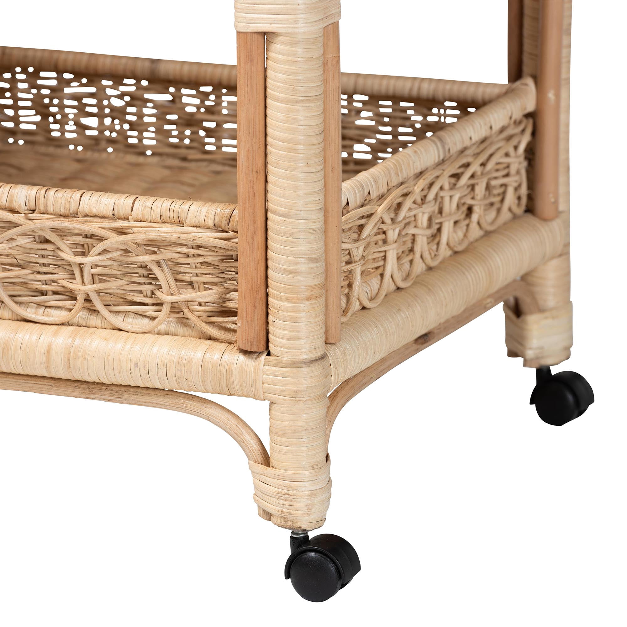 bali & pari Carole Boho Kitchen Cart, 2-Tier, Natural Rattan