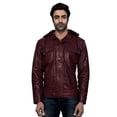 thumbnail image 2 of Luis Leather Mens Burgundy Lambskin Genuine Leather Motorcycle Jacket for Men - Hoodie Jacket Undetachable Hood, 2 of 4