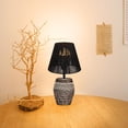 thumbnail image 7 of FSLiving Grey Hand-Made Clay Pot Table Lamp Rechargeable Battery Operated RGB Bulb by Remote, Wireless Mushroom Natural Rattan Black Cone Shade for Bedroom, Console, End Table B-64, 7 of 7
