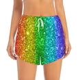 thumbnail image 4 of Lsque Glitter Rainbow Printed Women's Running Shorts with Liner Pockets,Elastic Quick Dry Workout Athletic Gym Yoga Shorts,Womens High Waist Shorts-Small, 4 of 9