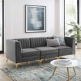 thumbnail image 3 of Modway Triumph Channel Tufted Performance Velvet 3-Seater Sofa in Gray, 3 of 11