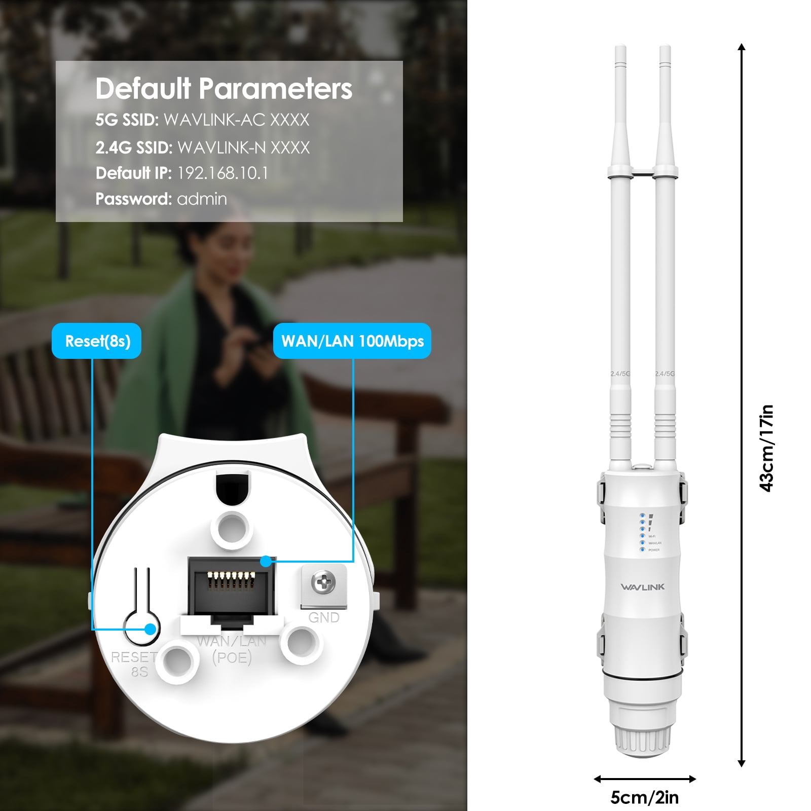 AC1200 Dual Band Outdoor WiFi Router, WiFi Extender with PoE & IP67 Waterproof, Supports AP/Router/Repeater Modes