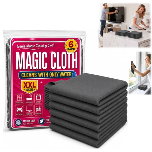 Genie Cloth Magic Cloth,Microfiber Cleaning Cloth 6 Pack, Lint Free Reusable Rags for Windows Cars Mirrors Glass(6PCS)